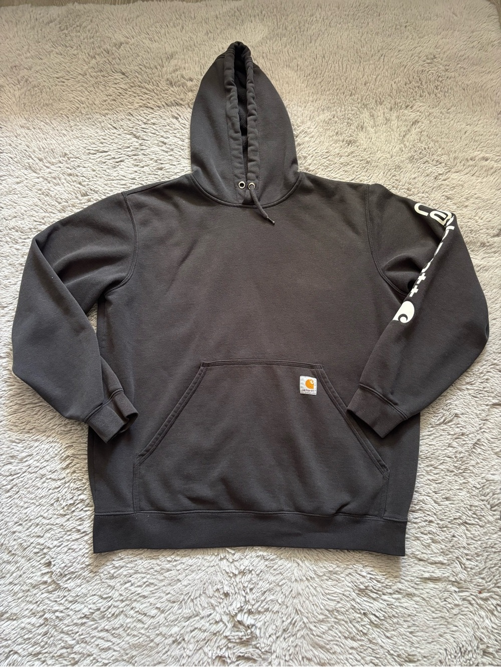 Carhartt Men’s Black Crewneck Hoodie with Sleeve Logo Original fit size Large